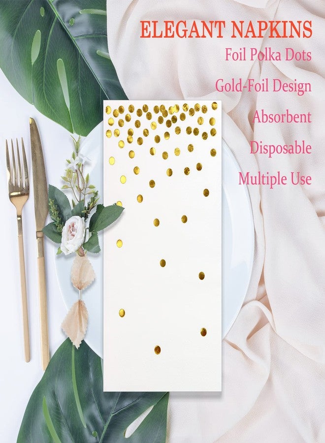 DYLIVeS 100 Pack White and Gold Foil Polka Dots Confetti Guest Towel Napkins, Disposable Xmas Hand Towels Dinner Paper Napkins for Birthday Party, Picnic, Wedding, Christmas Party Supply, 3-Ply - Image 3